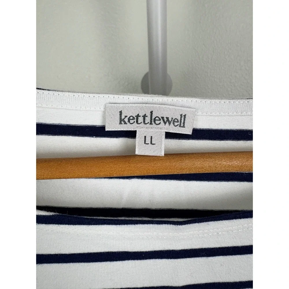 Kettlewell Womens Navy White Striped Boat Neck 3/4 Sleeve Top Size Large - Picture 4 of 5